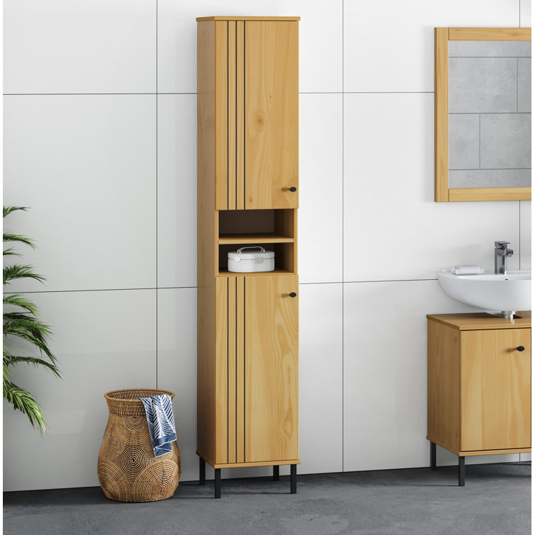 Latitude Run Thuy Solid Wood Freestanding Tall Bathroom Cabinet ...